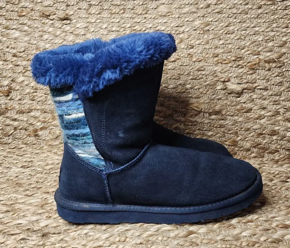 Lamo Water Stain-Resistant Blue Suede Boots Willow Faux Fur Lining Womens 9